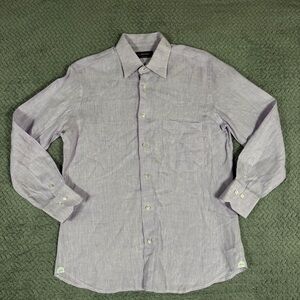 Cadini Men’s Linen Dress Long Sleeve Shirt embroidered light purple Size 15-3/4